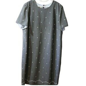 Talbots Gray Embroidered Floral Shift Dress Plus Size 20W Elegant Flowy Chic